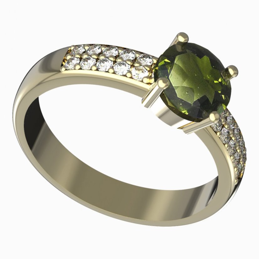 BG zlatý prstýnek 726 Žluté zlato - 585 Vltavín a diamant