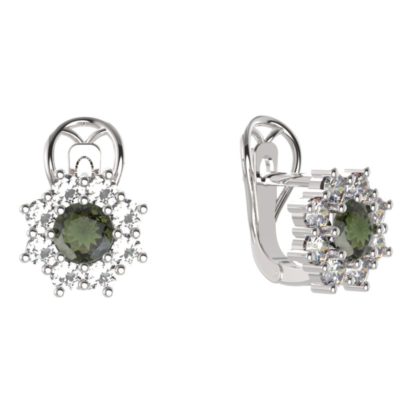 BG  náušnice 023-R7 kulaté Stříbro 925 - rhodium Vltavín a  kubický zirkon