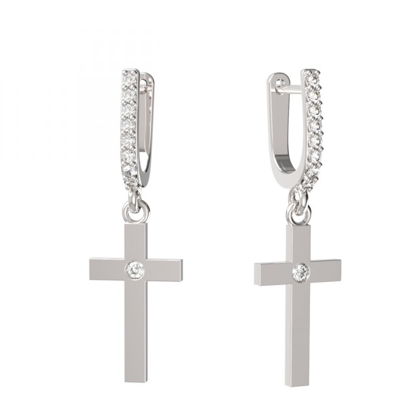 BG zlaté  náušnice křížek 1103 Bílé zlato - 585 Diamant