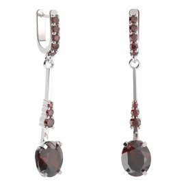 BG náušnice s centrálním oválným kamenem 493-B93 Stříbro 925 - rhodium Granát