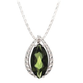 BG přívěs s centrálním oválným kamenem 481-90 Stříbro 925 - rhodium Vltavín a kubický zirkon