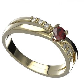 BG granátový a vltavínový  prstýnek 1443 Žluté zlato - 585 Granát a kubický zirkon