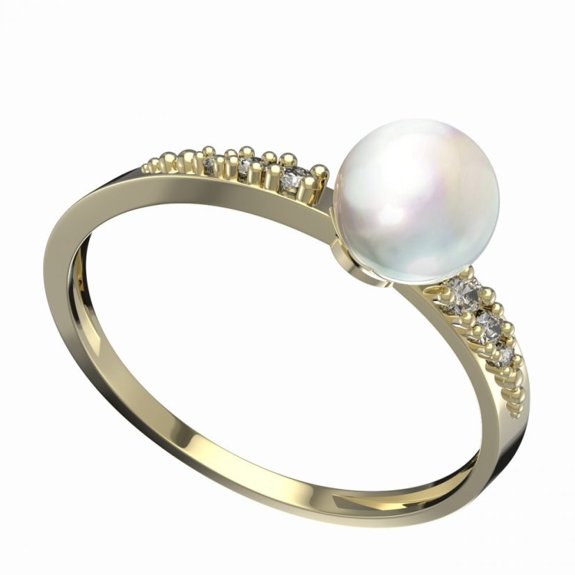 BG zlatý prstýnek s perlou 561 D Žluté zlato - 585 Diamant a perla