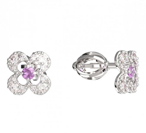 BeKid, Gold kids earrings -830 - Switching on: Screw, Metal: White gold 585, Stone: Pink cubic zircon