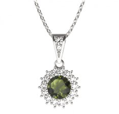 BG přívěs kulatý 096-1 Stříbro 925 - rhodium Vltavín a  kubický zirkon