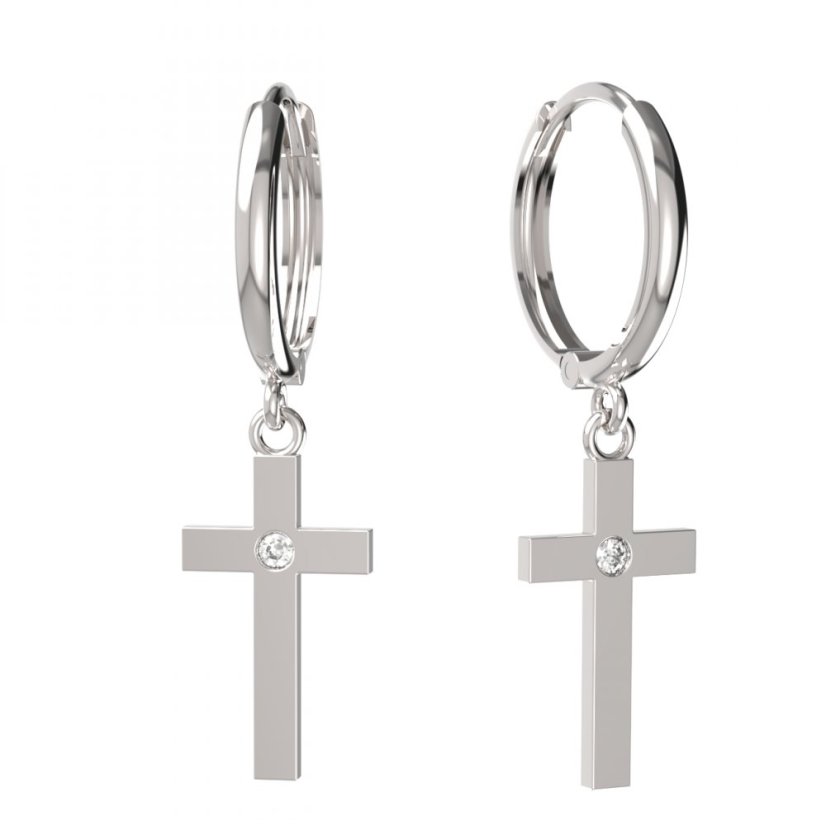 BG zlaté  náušnice křížek 1103 Bílé zlato - 585 Diamant