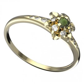 BG vltavínový prsten 878K Žluté zlato - 585 Vltavín a diamant