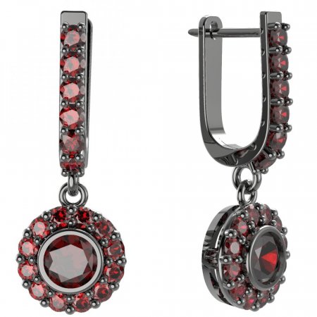 BG circular earring 744-94 - Metal: Silver 925 - rhodium, Stone: Moldavit and garnet