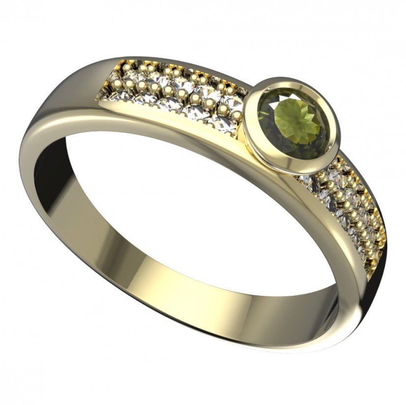 BG vltavínový prsten 555F Žluté zlato - 585 Vltavín a diamant