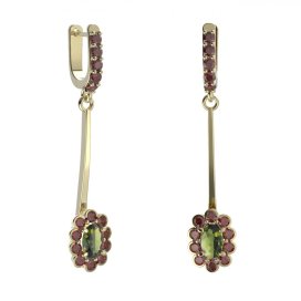 BG náušnice s centrálním oválným kamenem 517-A93 Bílé zlato - 585 Vltavín a  kubický zirkon