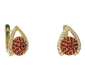 BG náušnice sférického tvaru 534-90 Žluté zlato - 585 Granát a kubický zirkon