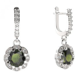 BG náušnice kulaté - 993-84 Stříbro 925 - rhodium Vltavín a kubický zirkon