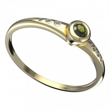 BG vltavínový prsten 550K - Kov: Žluté zlato 585, Kámen: Vltavín a  kubický zirkon