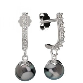 BG zlaté náušnice 561 s černou perlou Bílé zlato - 585 Kubický zirkon a tahiti perla