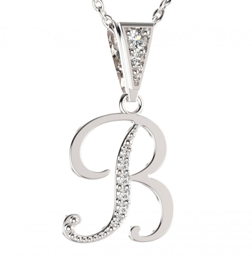 BG zlatý přívěsek písmenko B - 1211 Bílé zlato - 585 Diamant