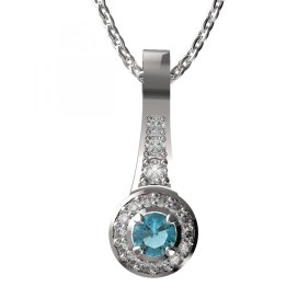 BG zlatý přívěšek  651 Bílé zlato - 585 Světle modrý kubický zirkon