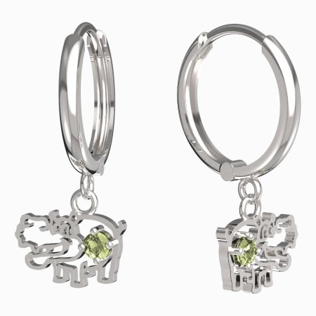 BeKid, Gold kids earrings -1188 - Switching on: Circles 15 mm, Metal: White gold 585, Stone: Green cubic zircon