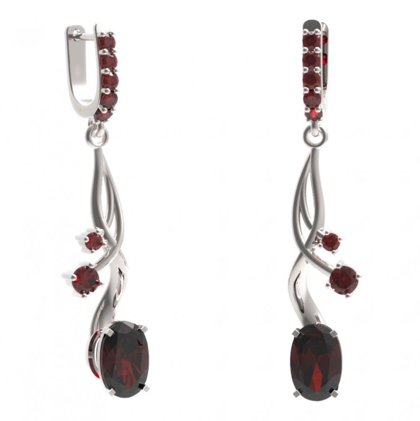 BG náušnice s centrálním oválným kamenem 492-P93 Stříbro 925 - rhodium Granát