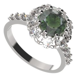 BG prsten 472-Z kulatého tvaru Stříbro 925 - rhodium Vltavín a kubický zirkon