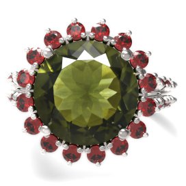 BG prsten s kulatým kamenem 512-G Bílé zlato - 585 Vltavín a granát