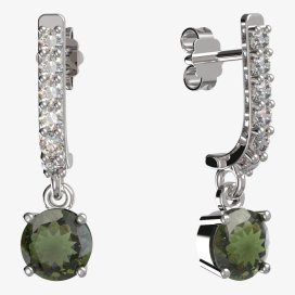 BG vltavínové náušnice 727 Bílé zlato - 585 Vltavín a diamant