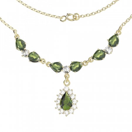 BG náhrdelník s vltavíny  254/186 - Kov: Stříbro 925 - rhodium, Kámen: Vltavín a granát