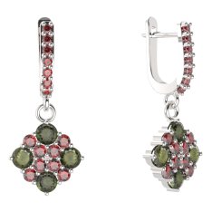 BG  náušnice 317 Stříbro 925 - rhodium Vltavín a granát