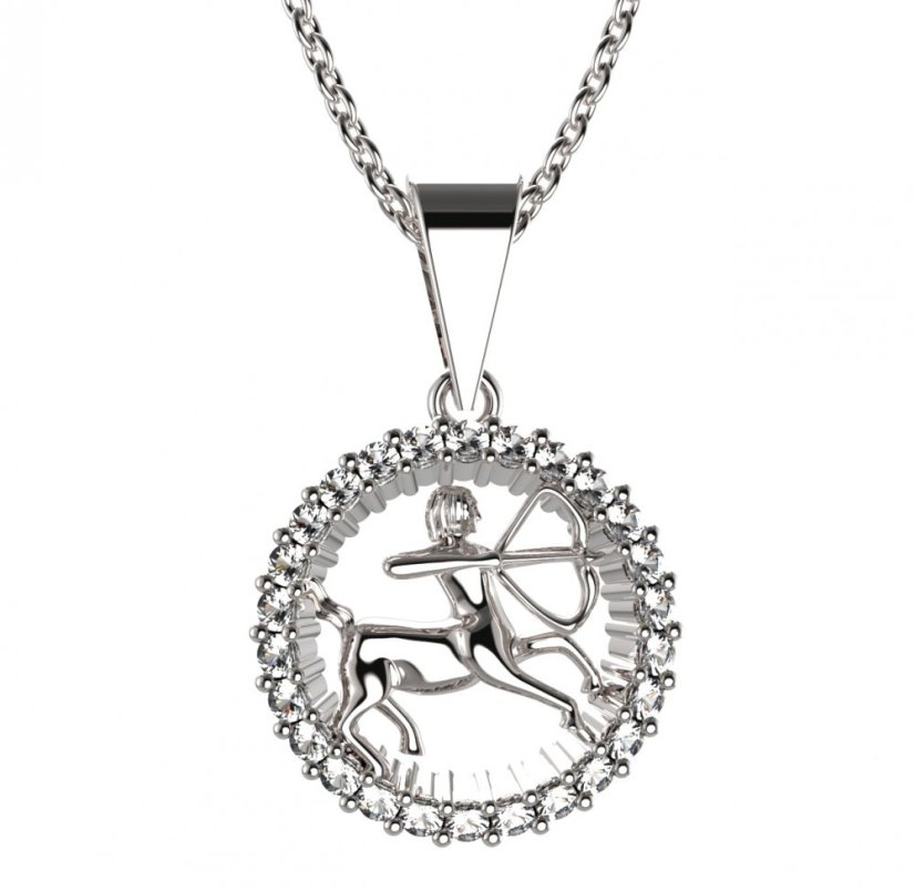 BG zlatý diamantový přívěšek Střelec 045 Bílé zlato - 585 Diamant lab-grown