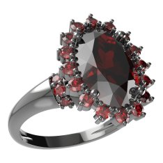 BG prsten oválný kámen 507-K Stříbro 925 - ruthenium (30-90dní) Granát