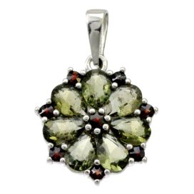 BG přívěs vsazený český granát  424 Stříbro 925 - rhodium Vltavín a granát