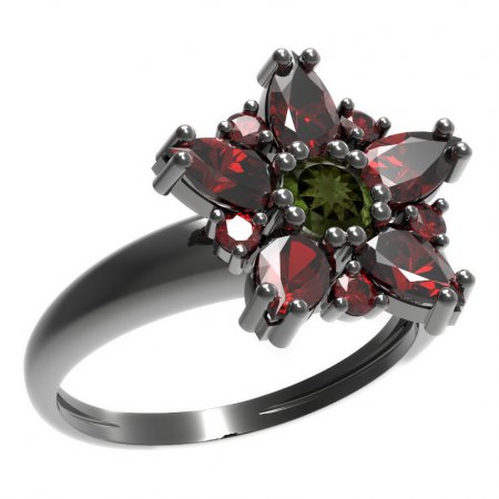 BG prsten ve tvaru hvězdy 521-I - Kov: Stříbro 925 - rhodium, Kámen: Granát