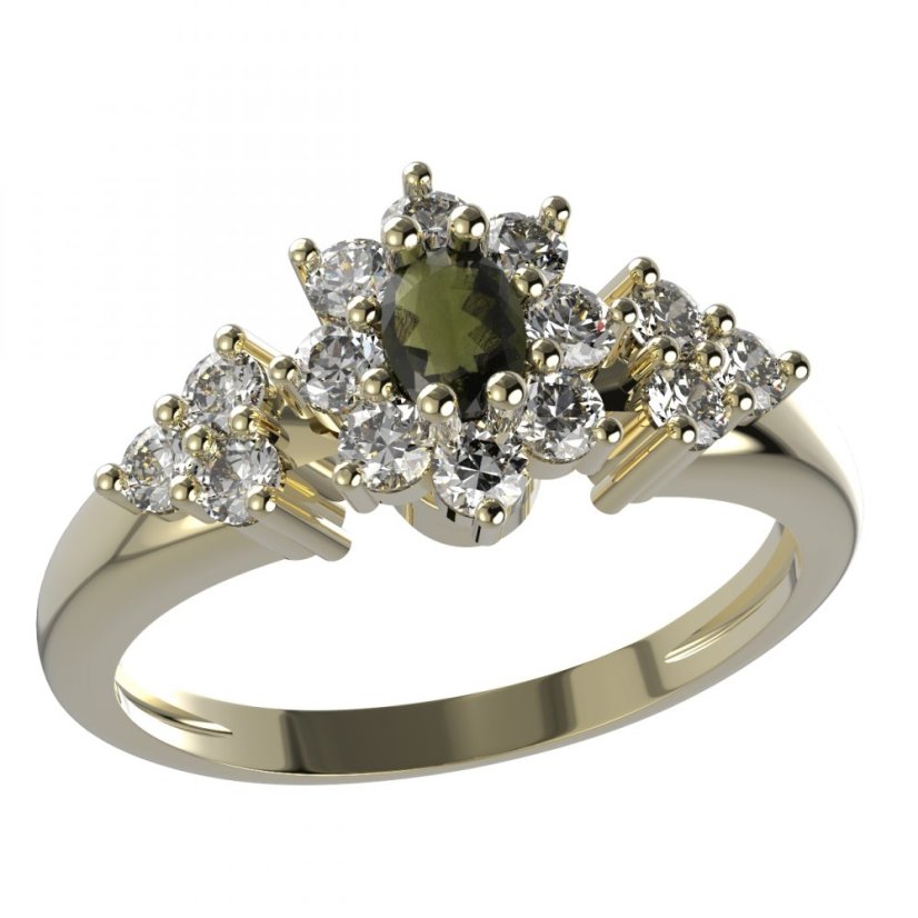 BG prsten s oválným kamenem 627-U Stříbro 925 - pozlacené Vltavín a  kubický zirkon