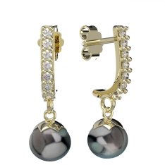 BG zlaté náušnice 561 s černou perlou Žluté zlato - 585 Diamant a tahiti perla