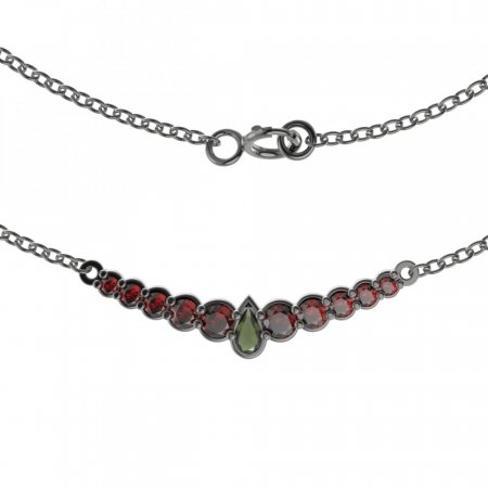 BG náhrdelník 342 - Kov: Pozlacené stříbro 925, Kámen: Vltavín a granát