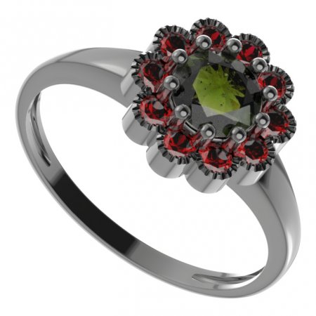 BG ring circular 159-I - Metal: Silver 925 - rhodium, Stone: Garnet