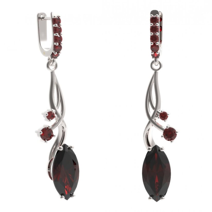 BG náušnice s centrálním oválným kamenem 481-P93 Bílé zlato - 585 Granát
