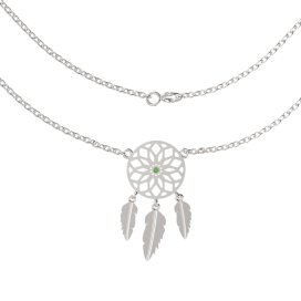 Stříbrný náhrdelník lapač snů s vltavínem 1509, rhodium 925