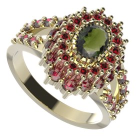 BG prsten oválný 243-Y Stříbro 925 - pozlacené Vltavín a granát