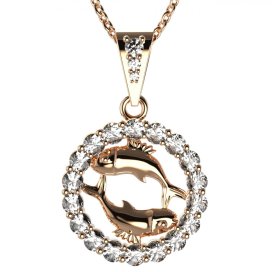 Zlatý přívěsek znamení Ryby s lab-grown diamantem, růžové zlato 585 – 044 (Zd14044C2)