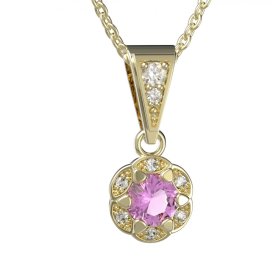Zlatý přívěsek s růžovým zirkonem, žluté zlato 585 – 994