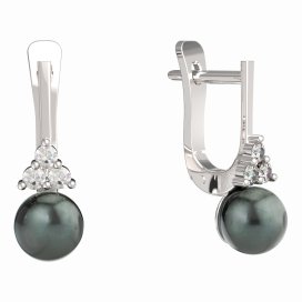 BG zlaté náušnice 882 s perlou Bílé zlato - 585 Bílý kubický zirkon