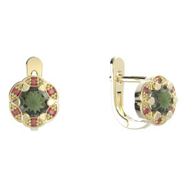 BG náušnice kulaté -  994-07 Stříbro 925 - pozlacené Vltavín a granát