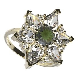 BG prsten solitérní 409-I Stříbro 925 - pozlacené Vltavín a  kubický zirkon