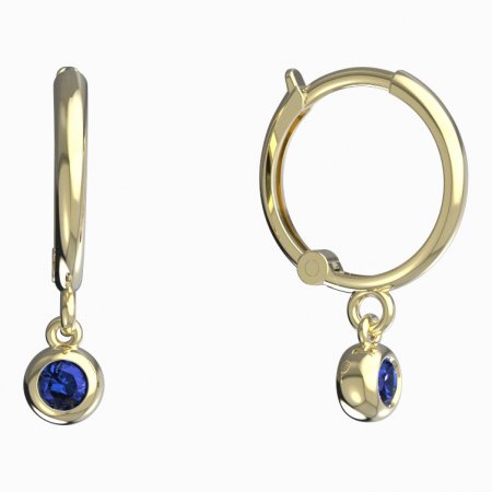 BeKid, Gold kids earrings -101 - Switching on: Circles 12 mm, Metal: Yellow gold 585, Stone: Dark blue cubic zircon