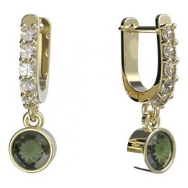 BG zlaté vltavínové náušnice 723 Žluté zlato - 585 Vltavín a diamant