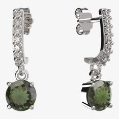 BG vltavínové náušnice 727 Bílé zlato - 585 Vltavín a diamant