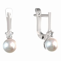 BG zlaté náušnice 881 s perlou Bílé zlato - 585 Diamant