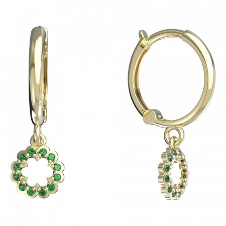 BeKid, Gold kids earrings -855 - Switching on: Circles 12 mm, Metal: Yellow gold 585, Stone: Green cubic zircon