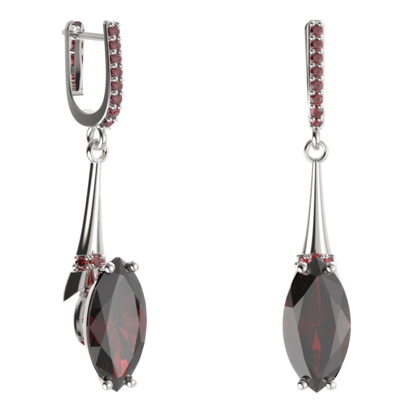 BG náušnice s centrálním oválným kamenem 481-C91 Stříbro 925 - rhodium Granát