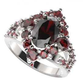 BG prsten oválný 466-Y Bílé zlato - 585 Granát